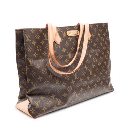 Cabas Louis Vuitton Wilshire grand modèle en toile monogram marron et cuir naturel